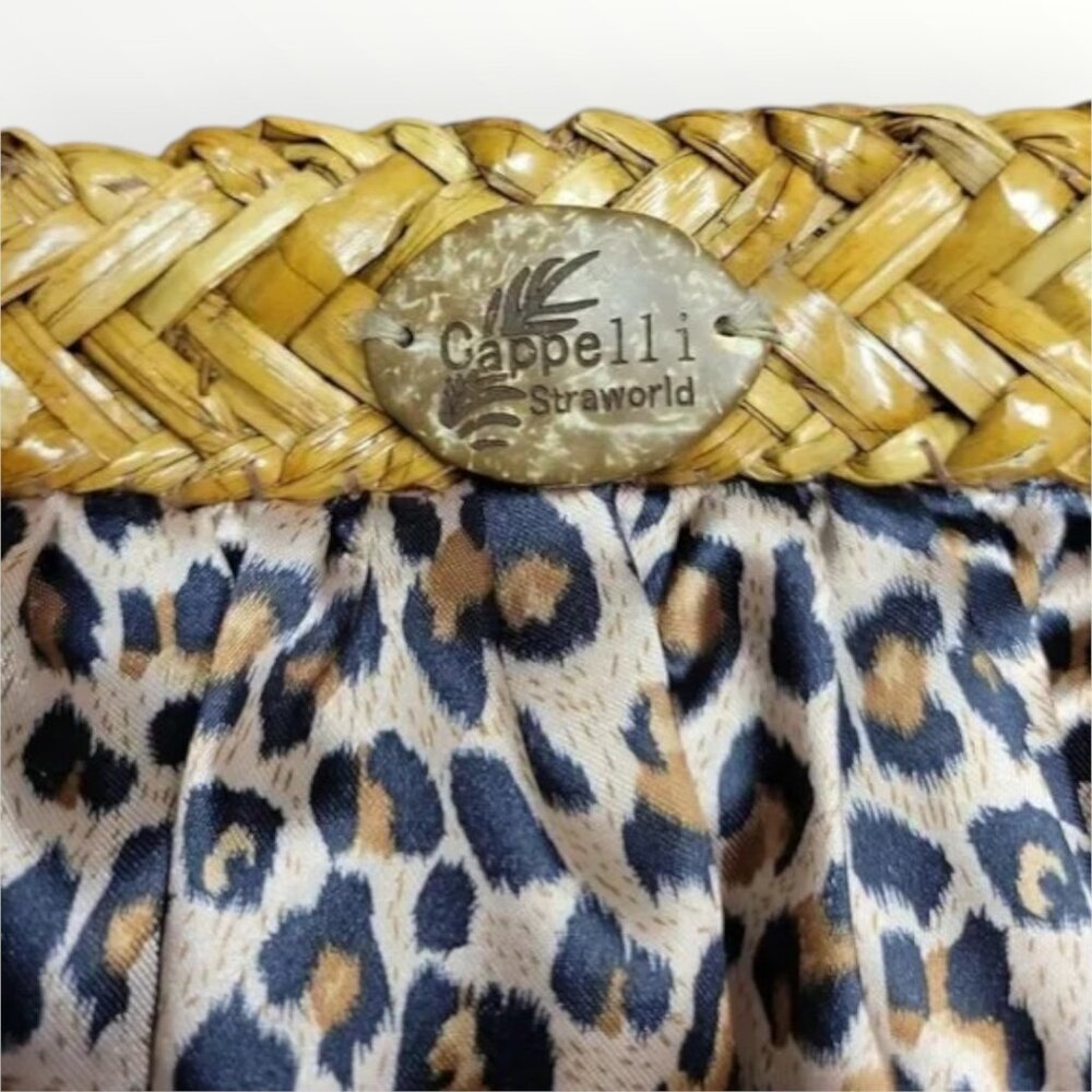 Cappelli Straworld Leopard Print Crossbody Bag Boho Straw Tote Purse